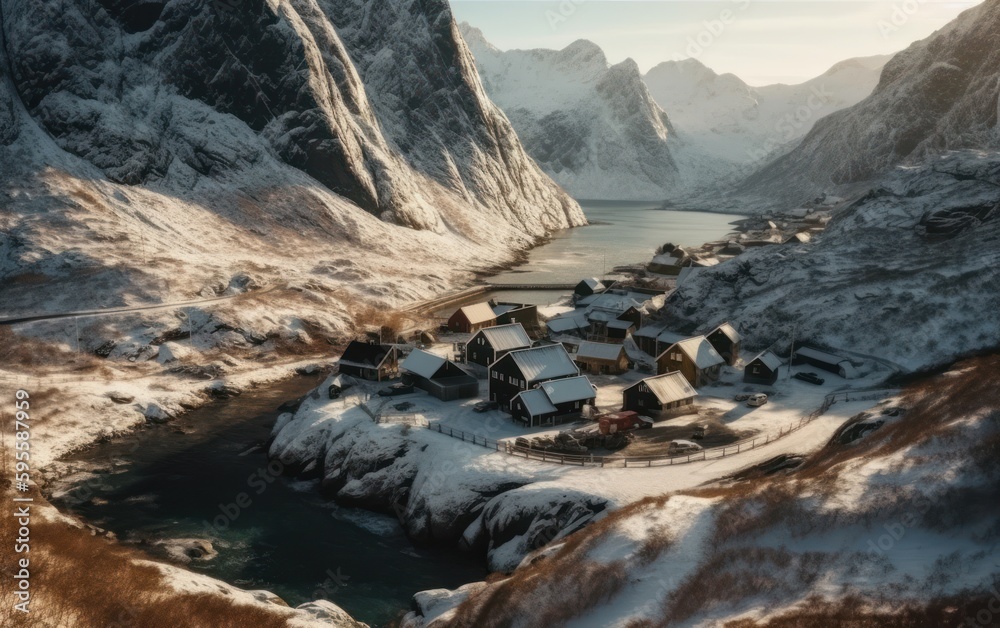 Aerial drone view from Lofoten in Norway scandinavia