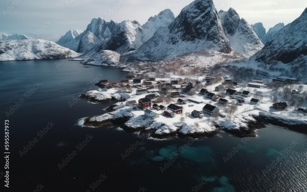 Aerial drone view from Lofoten in Norway scandinavia