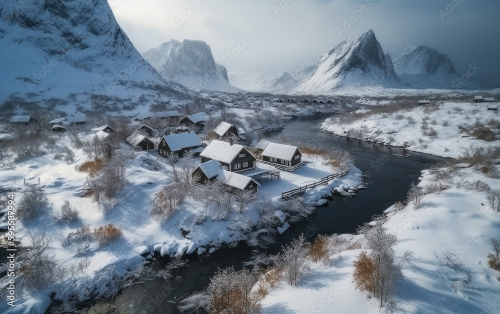 Aerial drone view from Lofoten in Norway scandinavia