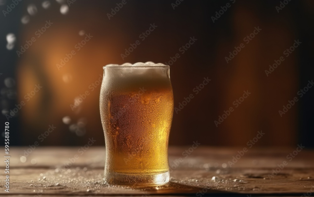 Frosty draught beer with droplets background