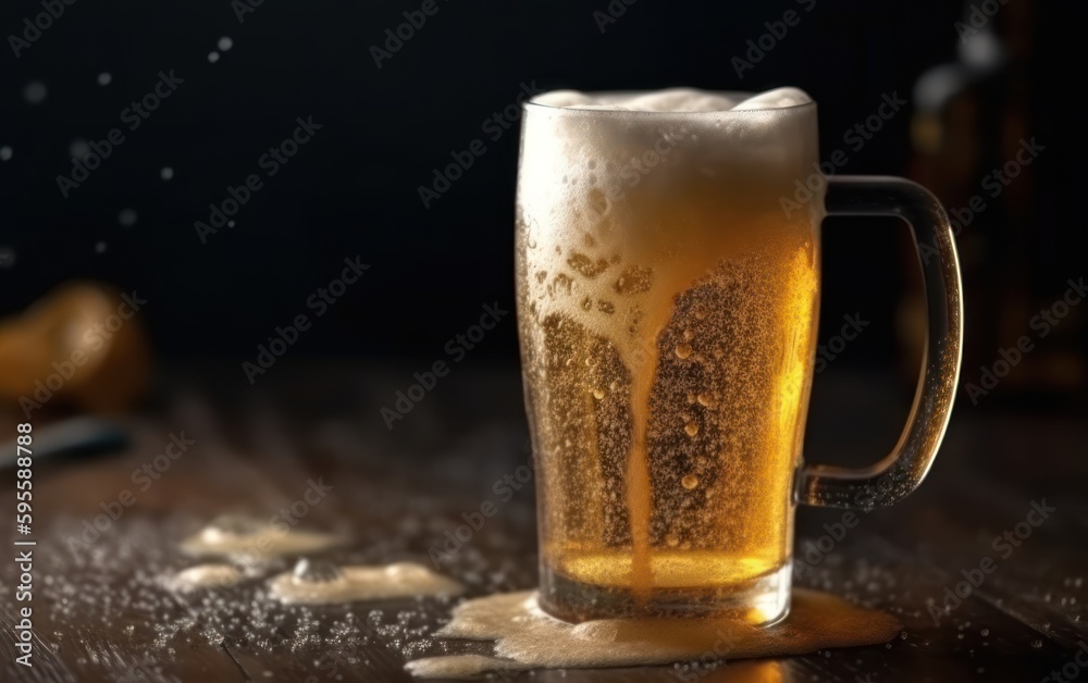 Frosty draught beer with droplets background