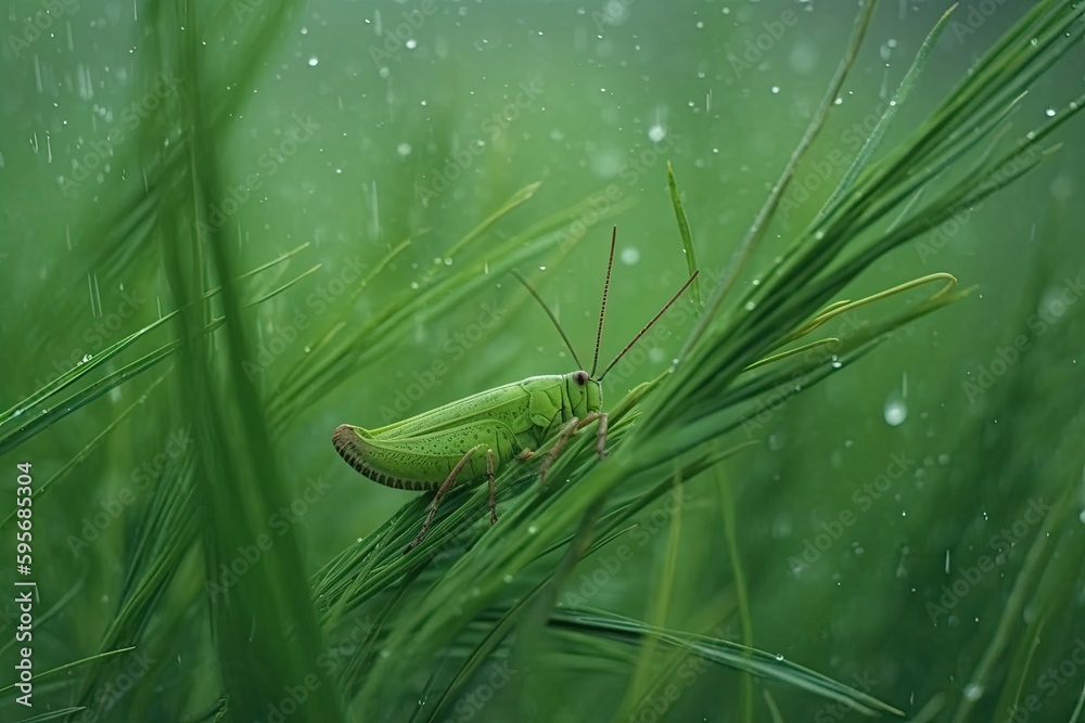 green bug on a field of grass. Generative AI