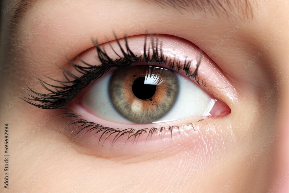 persons eye with long, voluminous lashes in extreme close-up. Generative AI