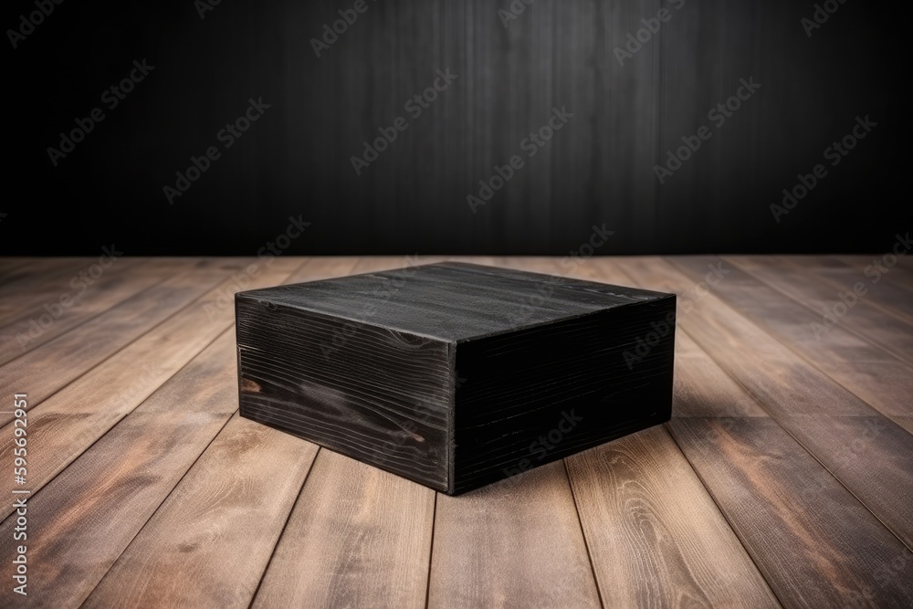 wooden box on a wooden floor. Generative AI