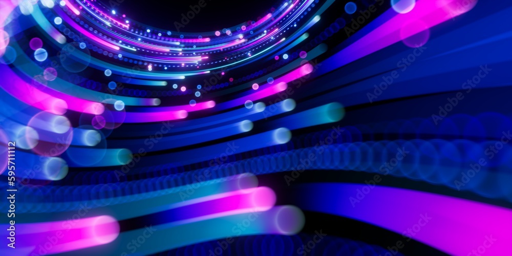 3d render, abstract pink blue neon background, unfocused curvy glowing lines and bokeh lights, ultra