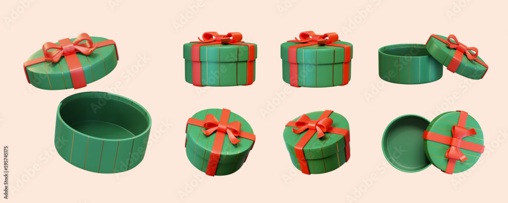 Green round gift boxes element set