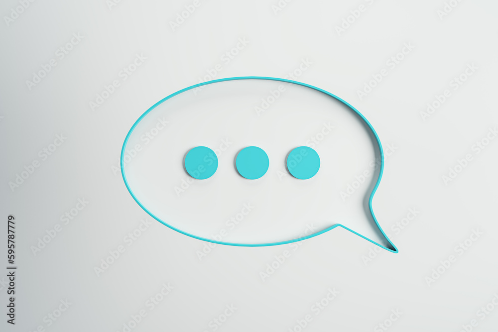 Creative blue speech bubble on light background. Conversation and sms concept. 3D Rendering.