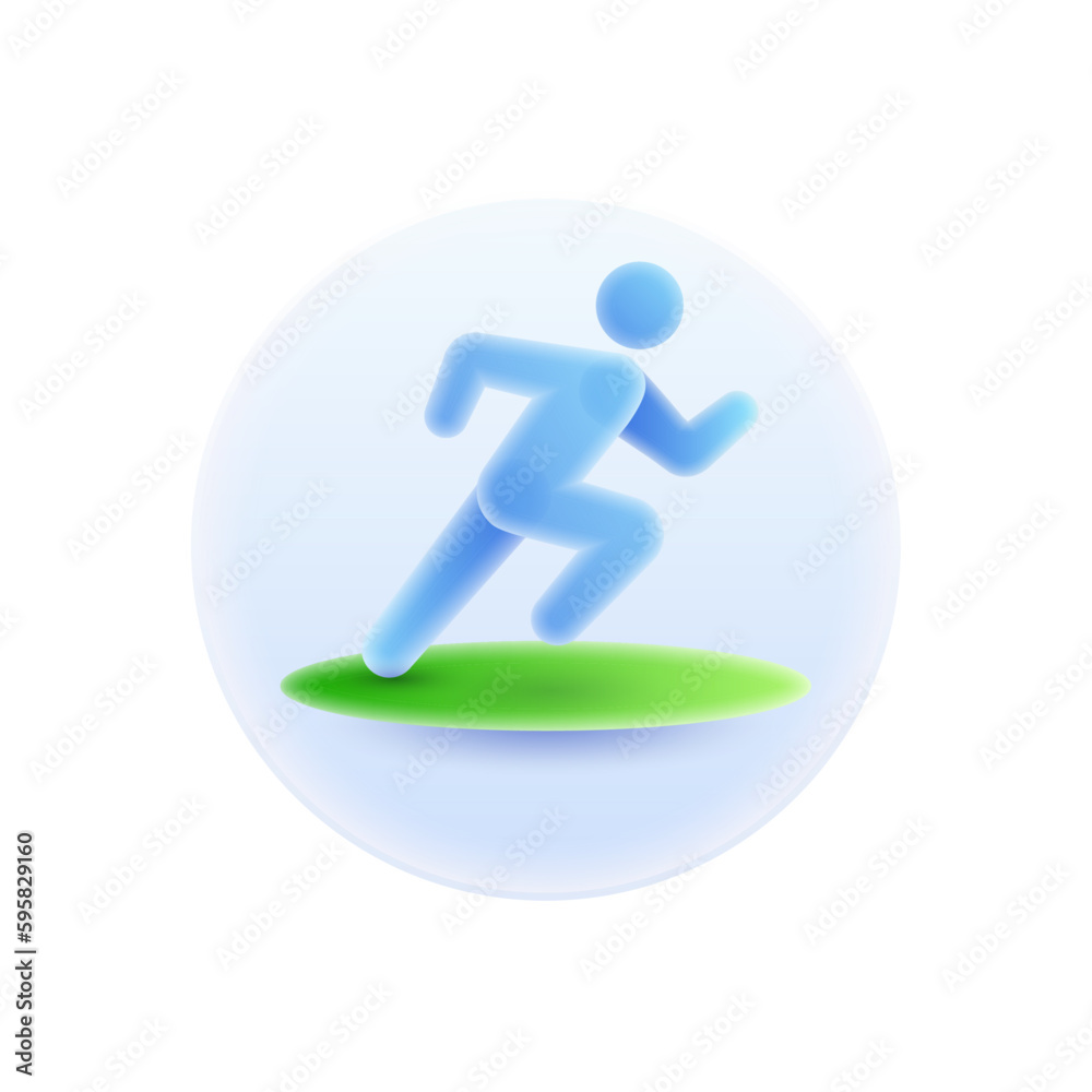 Runner or jogger, sports activities and physical exercises. Isolated glassmorphism icon for sportive