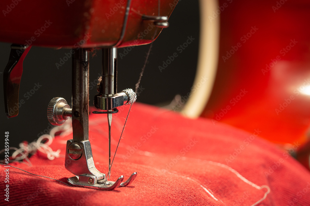 Old sewing machine closeup, handmade concept