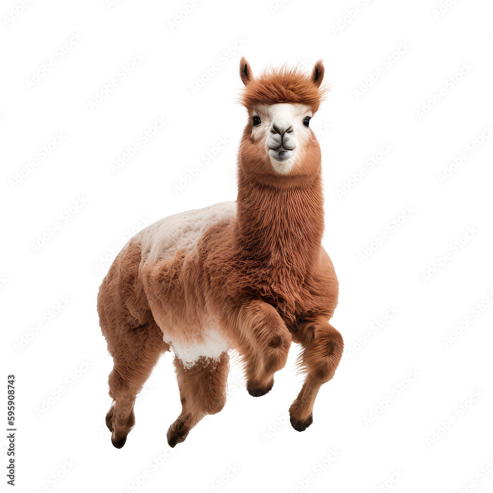 alpaca jumping isolated on white background