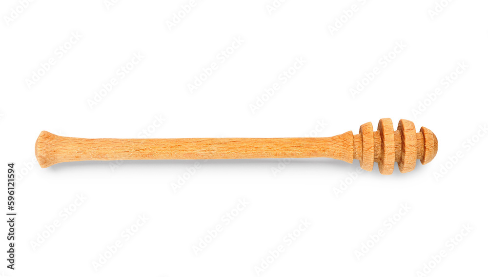 Wooden honey dipper isolated on white background