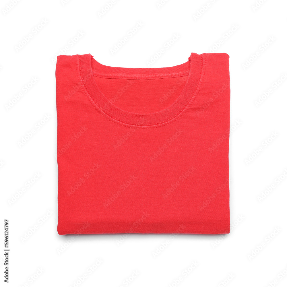 Folded red t-shirt on white background