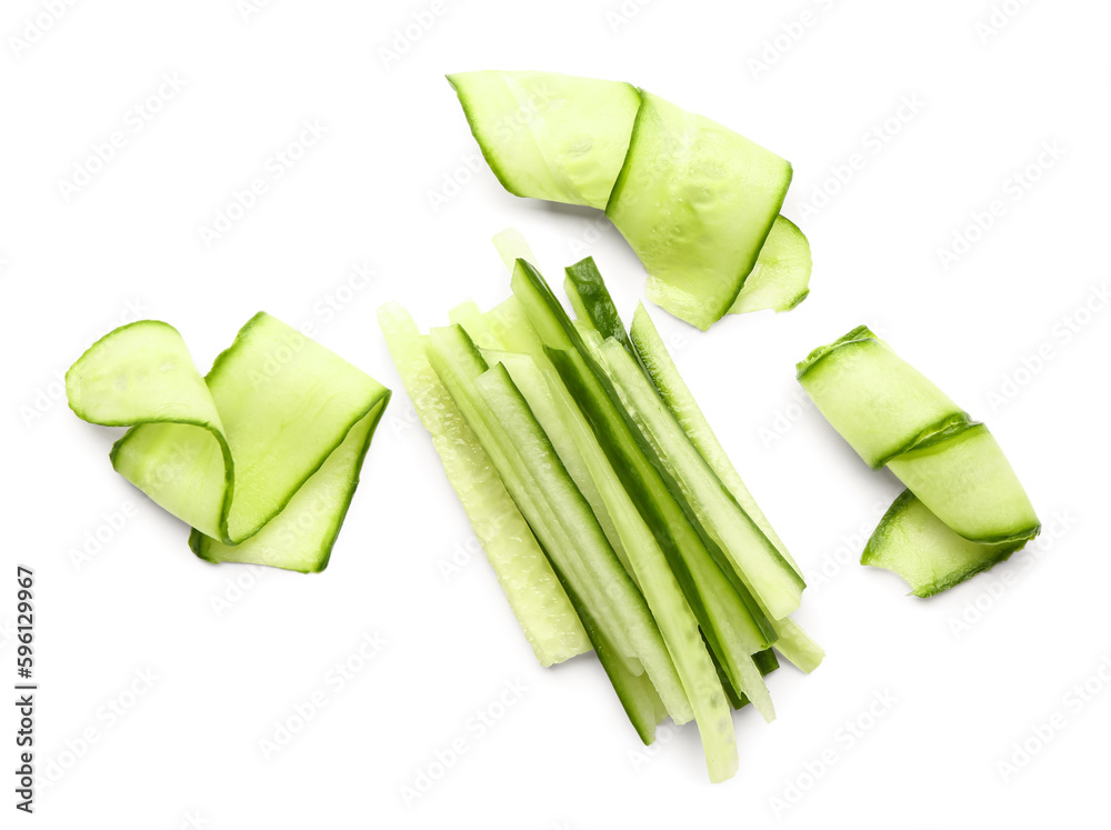 Fresh cut cucumber isolated on white background