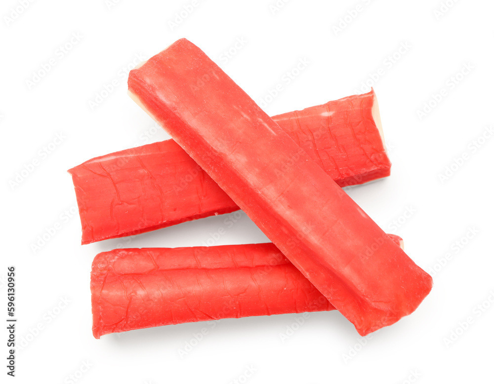 Tasty crab sticks isolated on white background