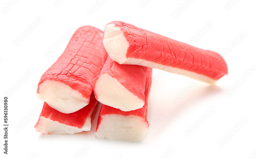 Tasty crab sticks isolated on white background