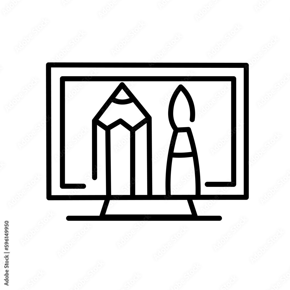 Computer of digital artist on white background