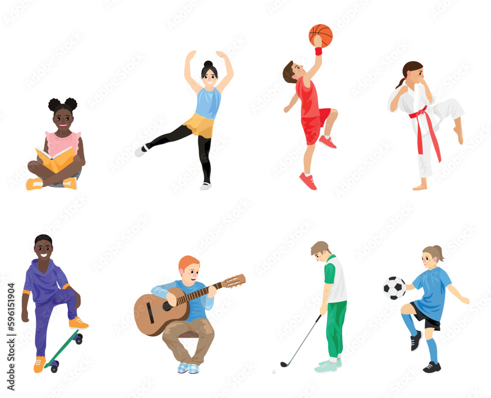 Group of active little children on white background