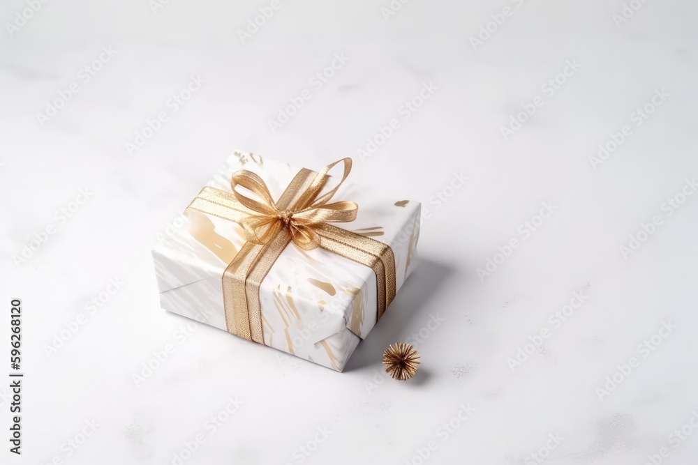 Gift Box Wrapped with a Golden Bow Perfect for Any Occasion. Generative AI