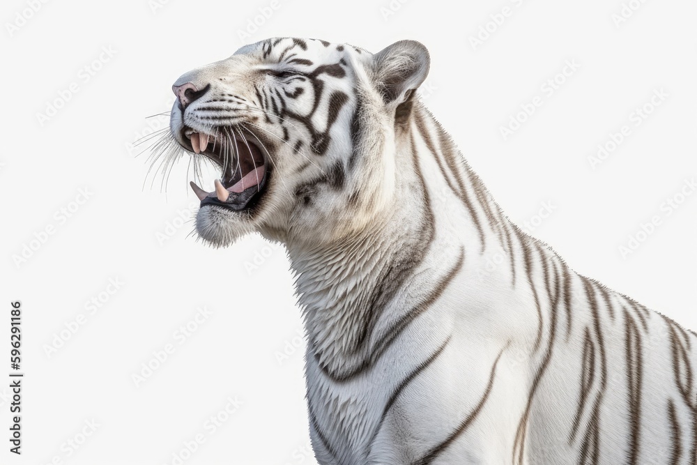 fierce white tiger displaying its sharp teeth. Generative AI