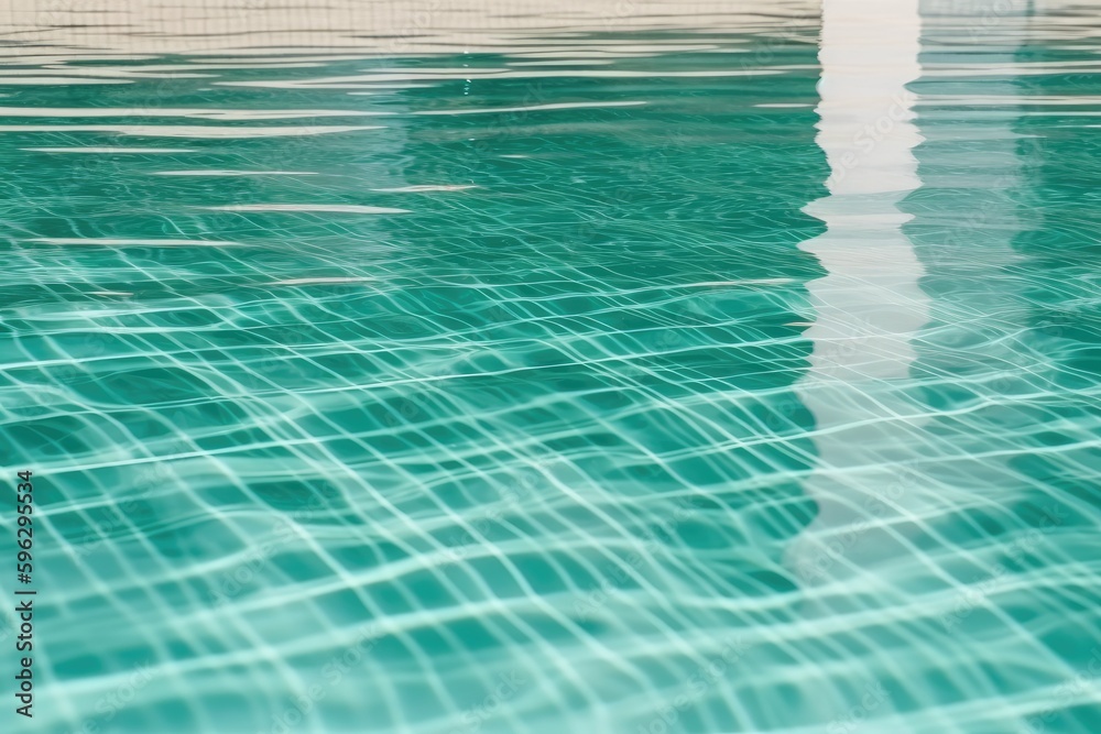 an empty swimming pool with crystal clear blue water. Generative AI