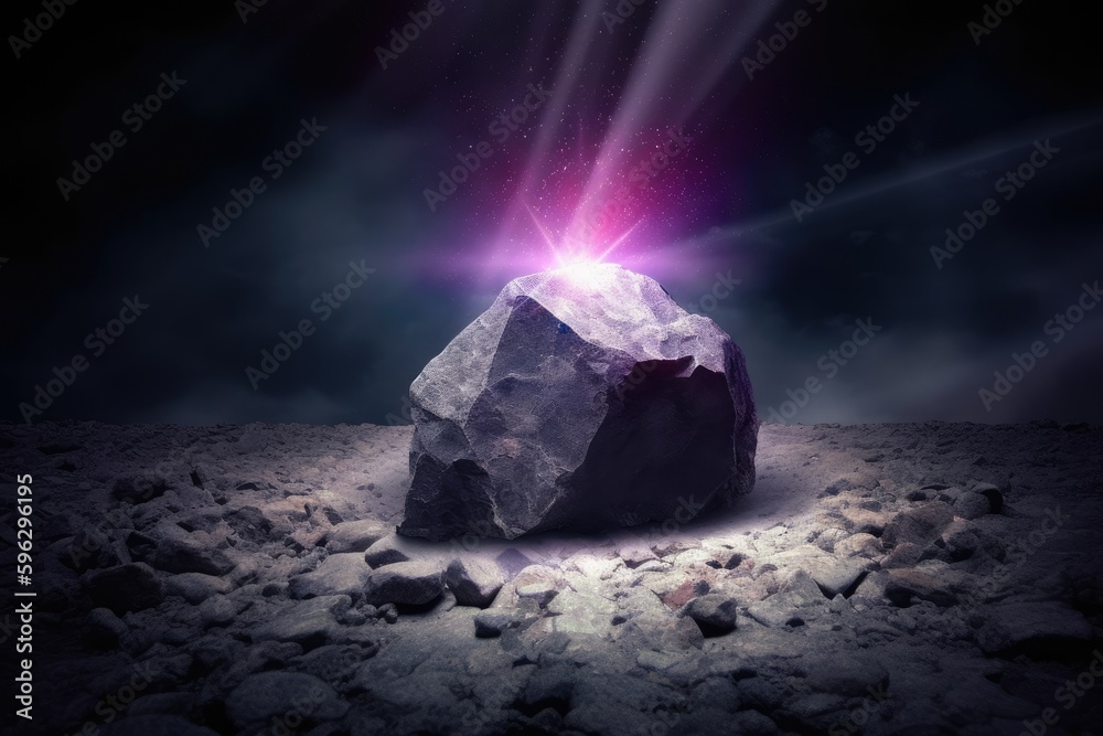 glowing rock in the dark. Generative AI