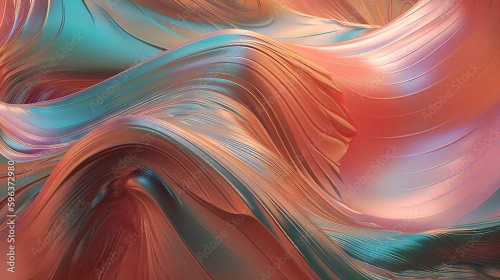 Wavy holographic foil. Neon gradient crumpled surface. Dreamy Y2K background. Generative AI