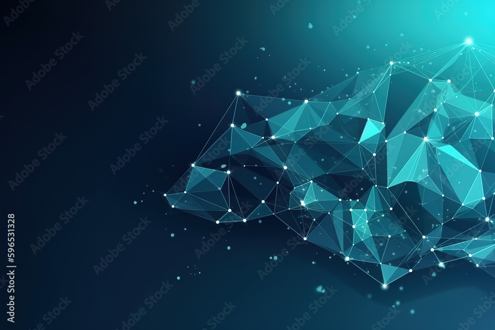 Blockchain network - Abstract connected dots on bright blue background. Internet connection, abstrac