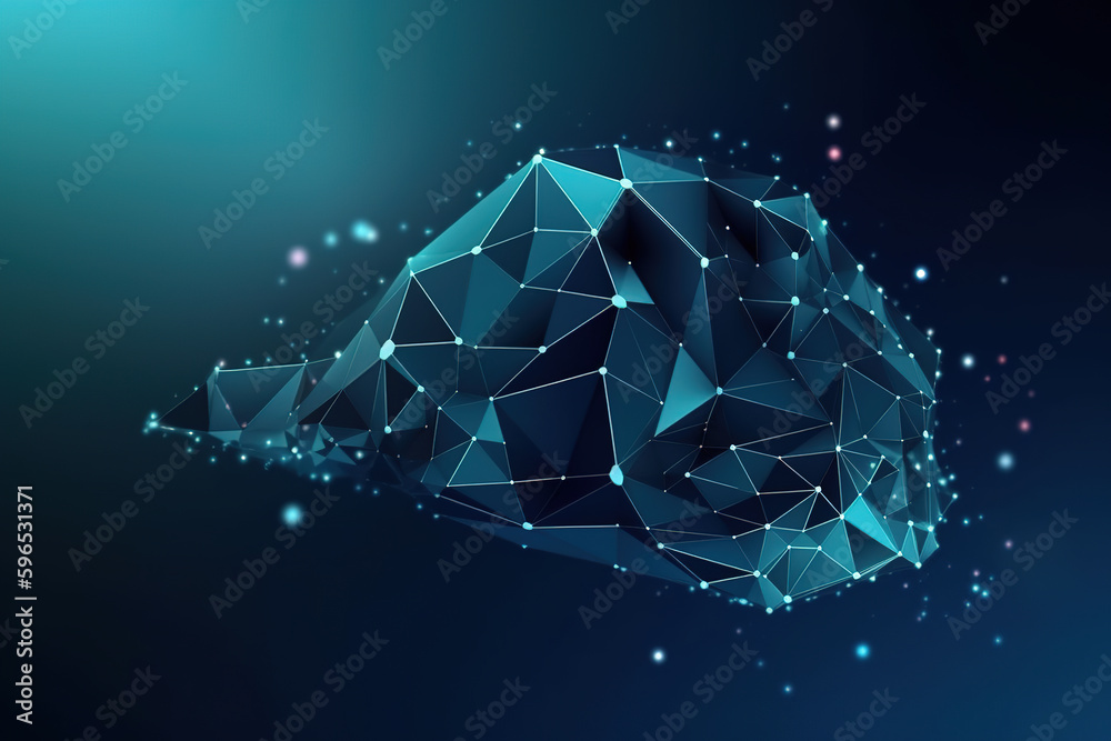 Blockchain network - Abstract connected dots on bright blue background. Internet connection, abstrac