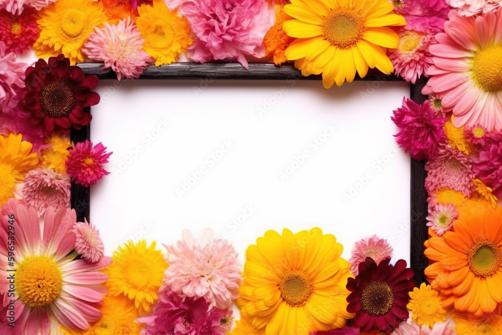 Flower decoration of white photo frame