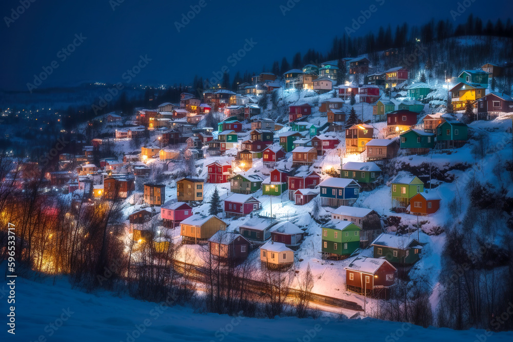 The evening scenery and ski resort of the French Alps Saint Jean DArves