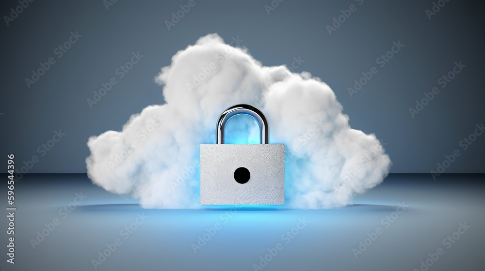 A cloud security concept image representing a secure and protected cloud computing infrastructure sy