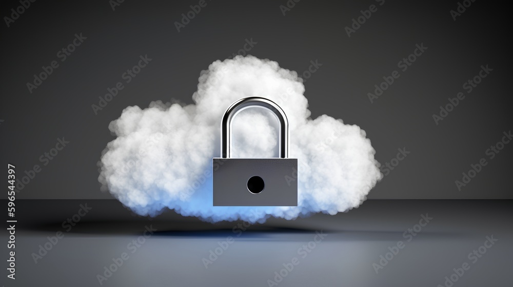 A cloud security concept image representing a secure and protected cloud computing infrastructure sy