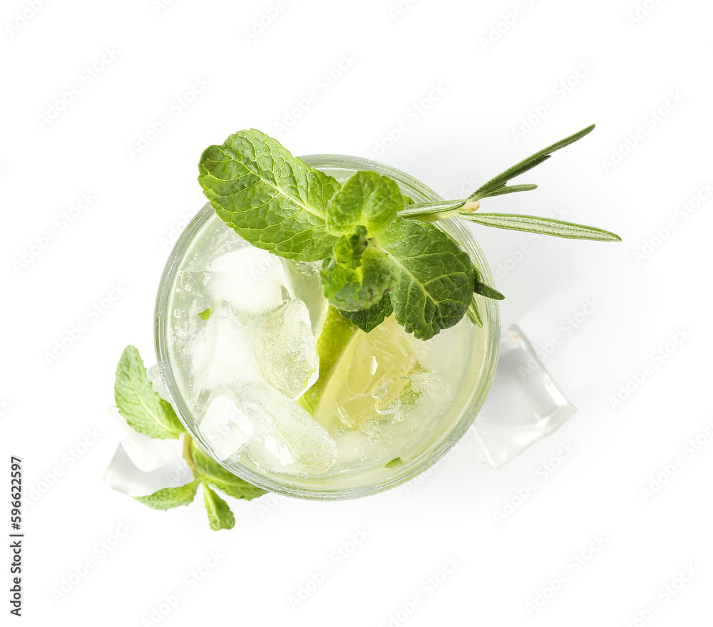 Glass of tasty mojito isolated on white background