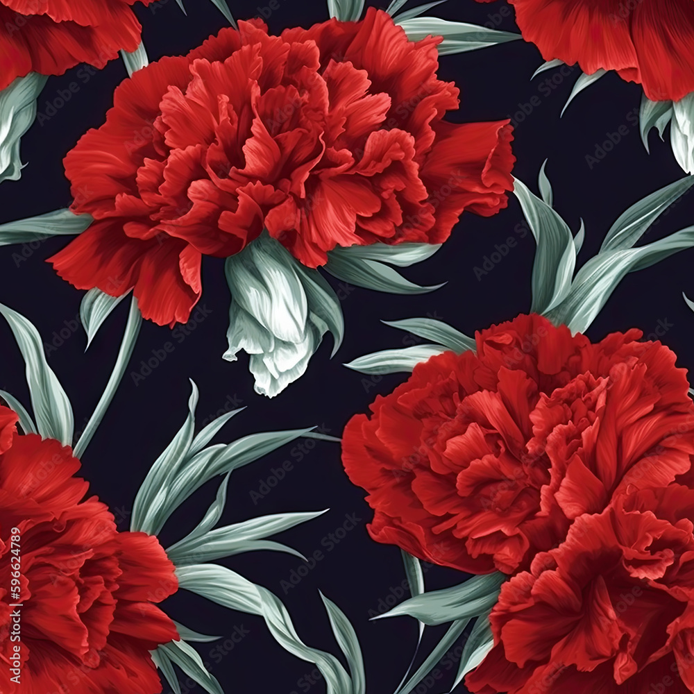 Carnation flower seamless pattern. Floral seamless background. Generative AI