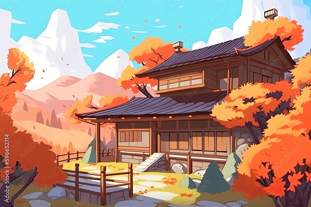 cozy mountain home nestled in a scenic landscape. Generative AI