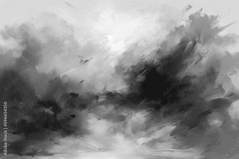 Black and White Landscape with Clouds and Water. Generative AI