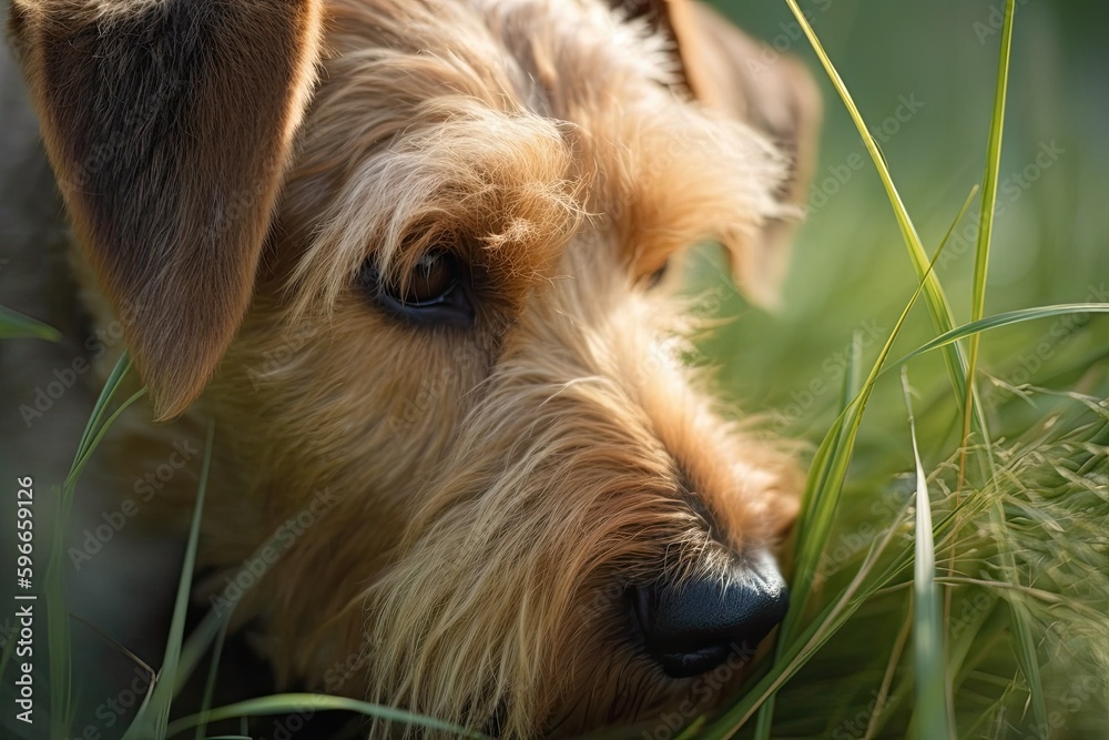 relaxed dog enjoying time in the green grass. Generative AI