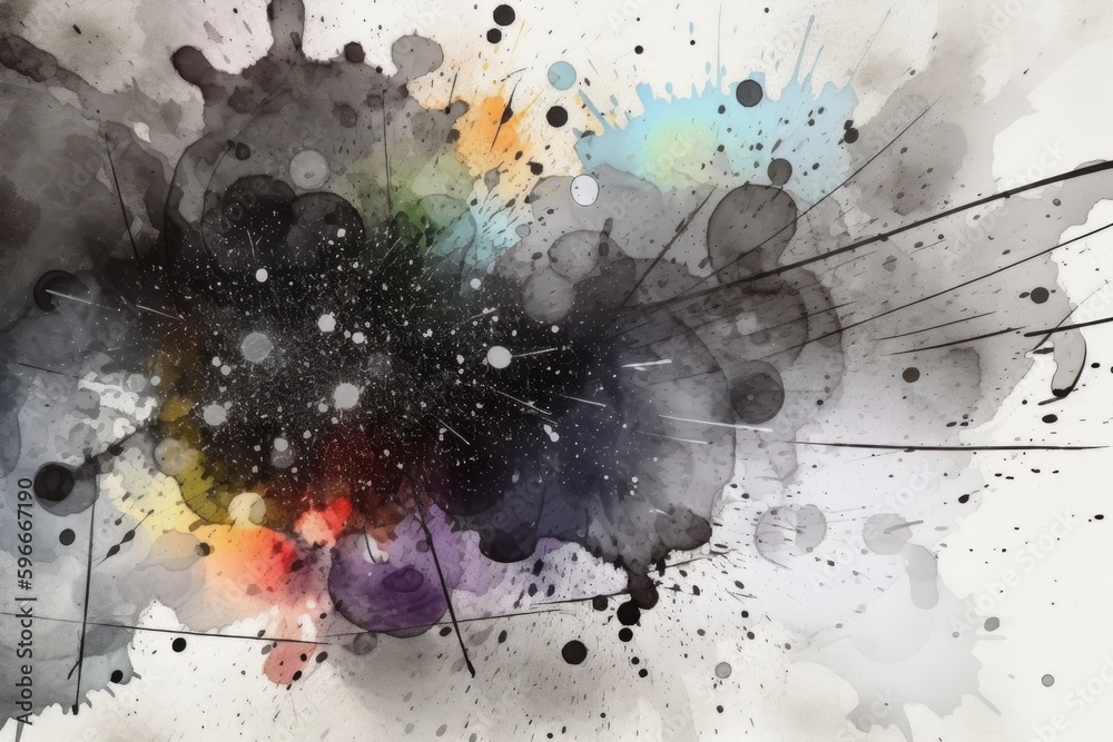 an abstract black and white painting with expressive paint splatters. Generative AI