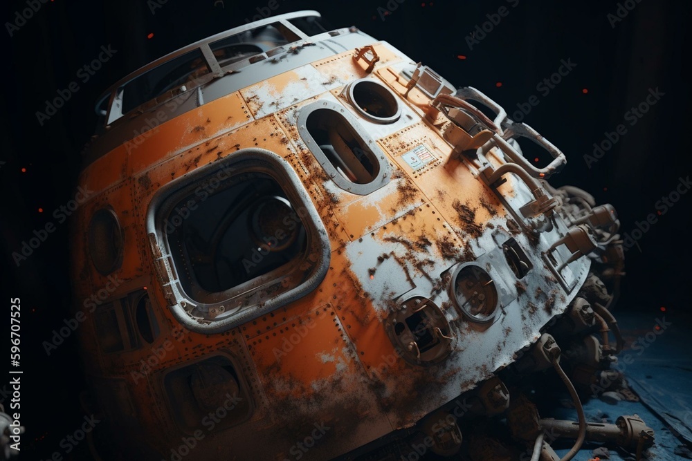 A deteriorated spacecraft portrayed in 3D. Generative AI