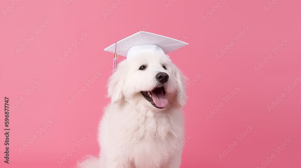 Cute dog in graduation cap. Illustration AI Generative.