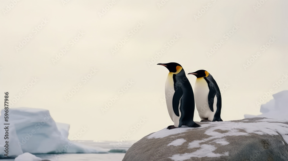 African penguins on a beach. Illustration AI Generative.