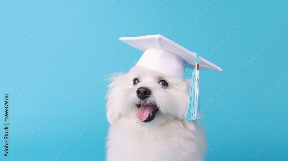 Cute dog in graduation cap. Illustration AI Generative.