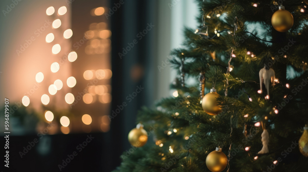 Christmas tree background. Illustration AI Generative.