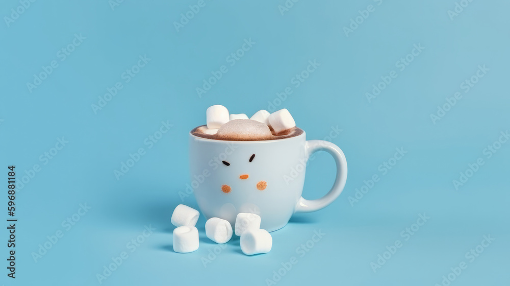 Hot chocolate mug with melted marshmallows snowman Illustration AI Generative