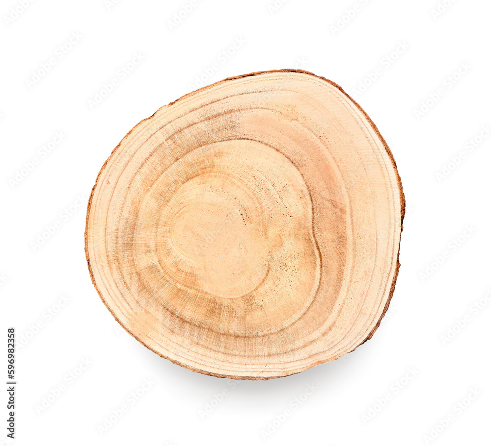 Round wooden board isolated on white background