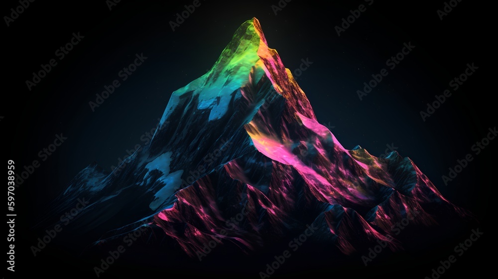 Hologram style mountain peak symbolizes the pinnacle of success and achievement in the era of digita