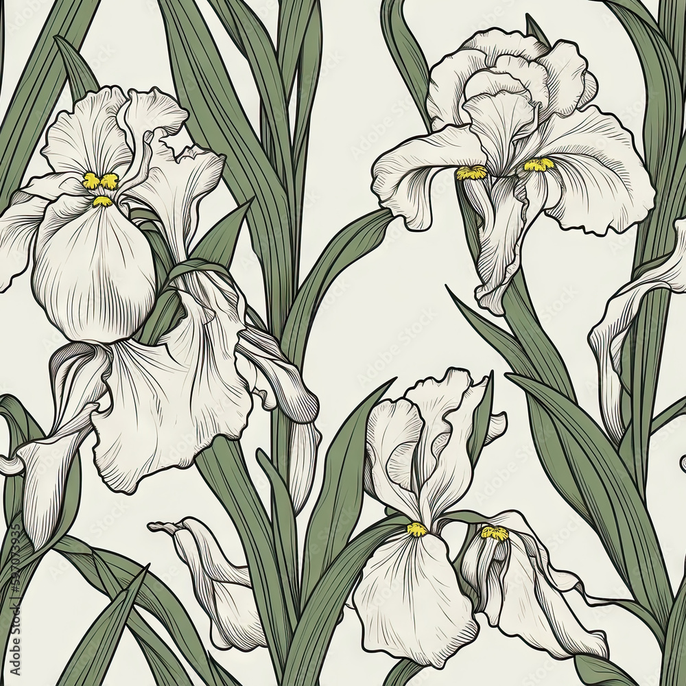 Iris flower seamless pattern. Floral seamless background. Generative AI