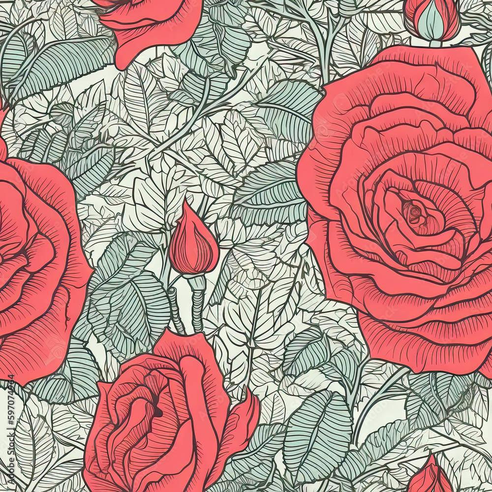 Rose flower seamless pattern. Floral seamless background. Generative AI