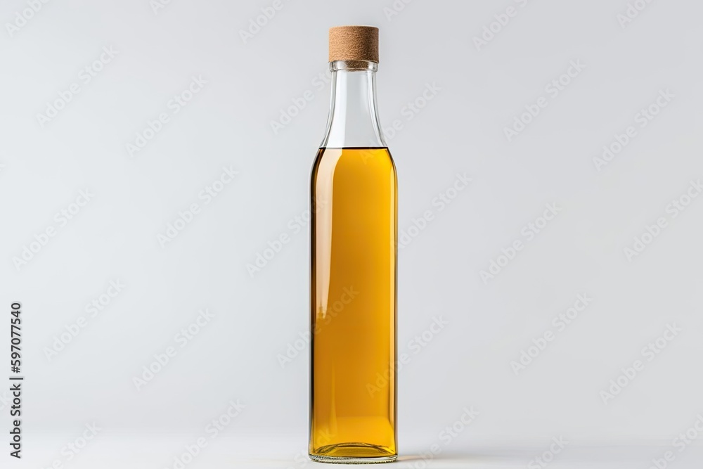 clear bottle of high-quality extra virgin olive oil against a plain white background. Generative AI