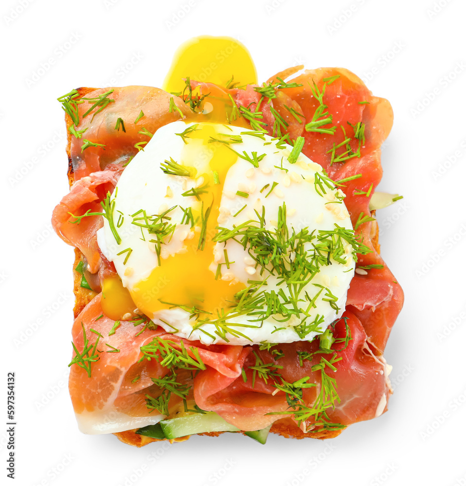 Tasty egg Benedict isolated on white background